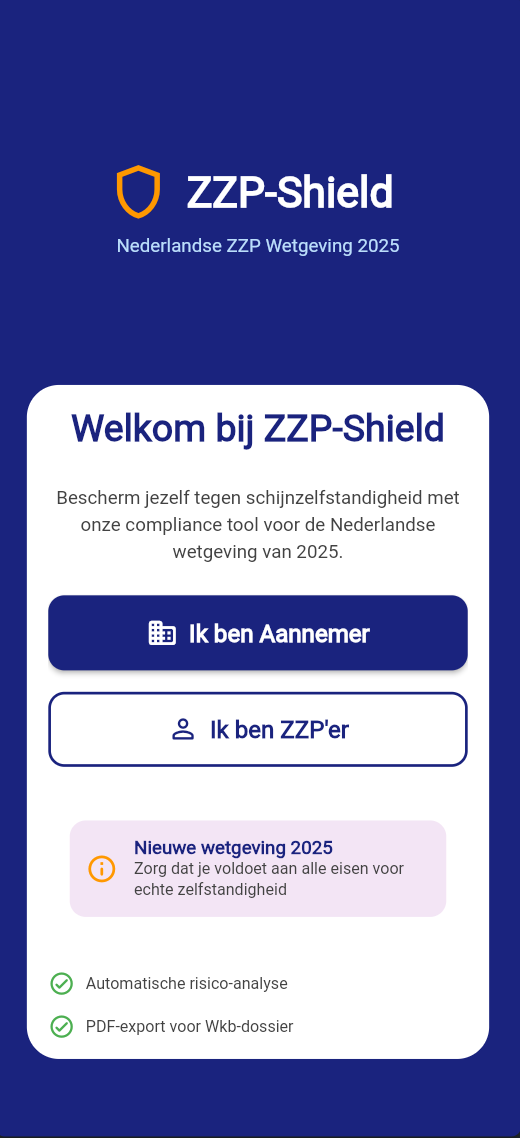 ZZP-Shield App - compliance tool voor ZZP inhuur in de bouw tegen schijnzelfstandigheid