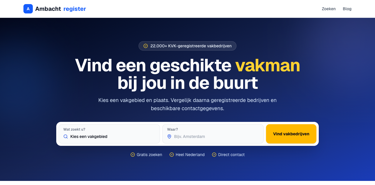 Zoekpagina van Ambachtregister voor vakbedrijven in de buurt